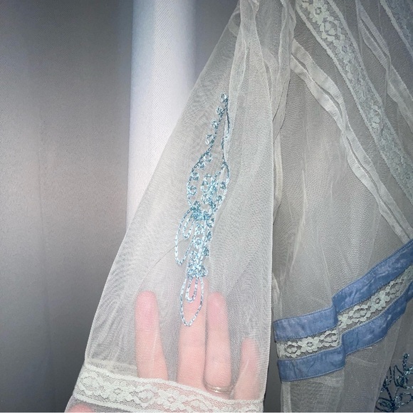 Vintage-Inspired Lace Slip with Hand Embroidered Sleeves and Bodice Floral - Picture 3 of 6